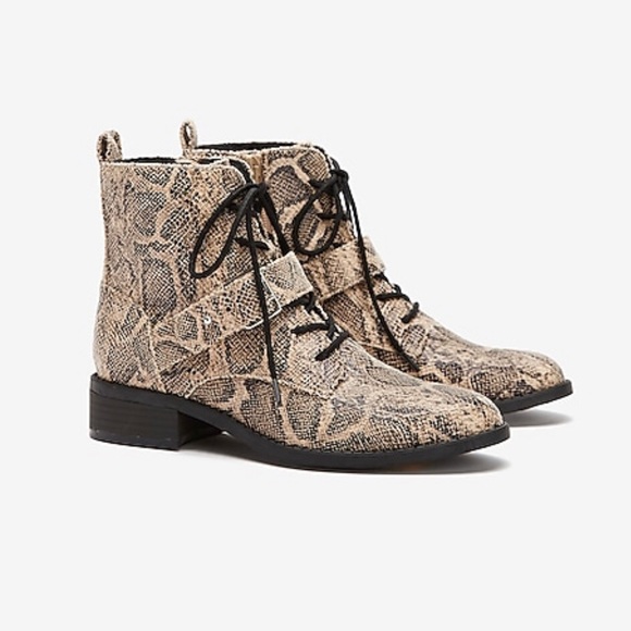 Express Shoes - NWT Express Snakeskin Combat Boots Booties 7.5